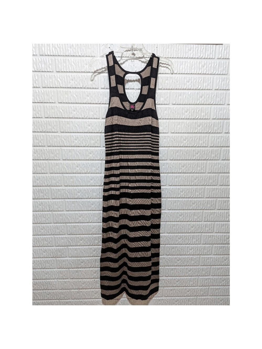 2B Bebe Women's Tan Black Striped Sleeveless Stretchy Maxi Dress Size XL